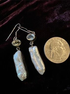 Fresh water pearls, citrine and sterling silver pierced earrings